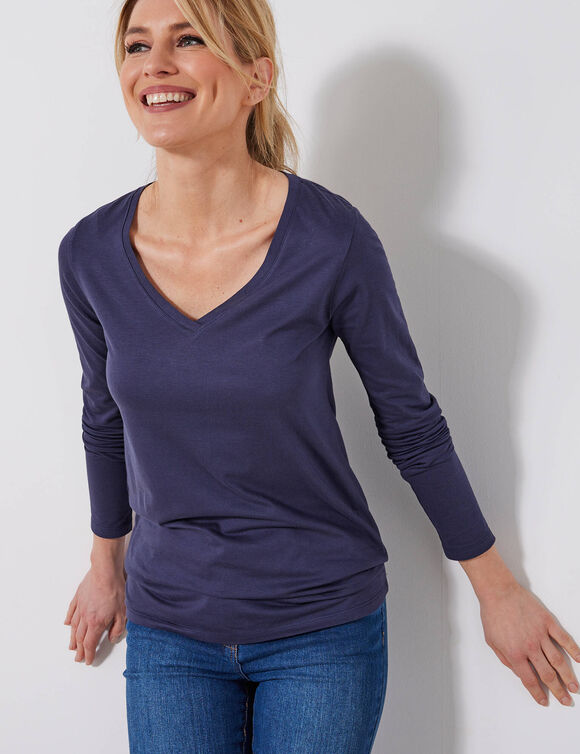 T-shirt col V manches longues (marine) T-shirt col V manches longues (marine)